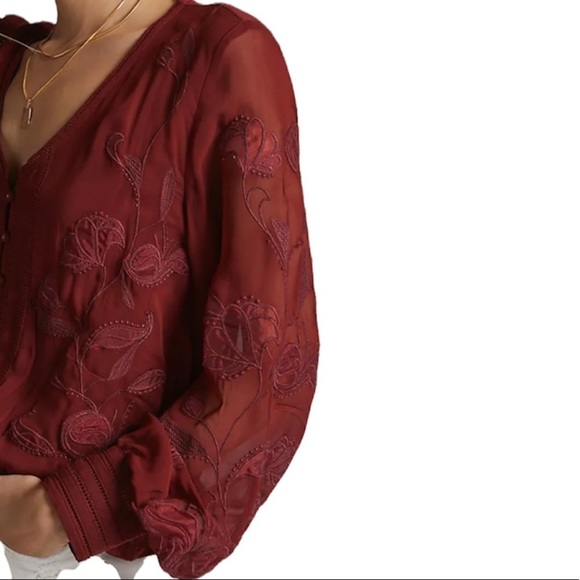 SOLD Anthropologie Embroidered Floral Buttondown - Picture 4 of 4
